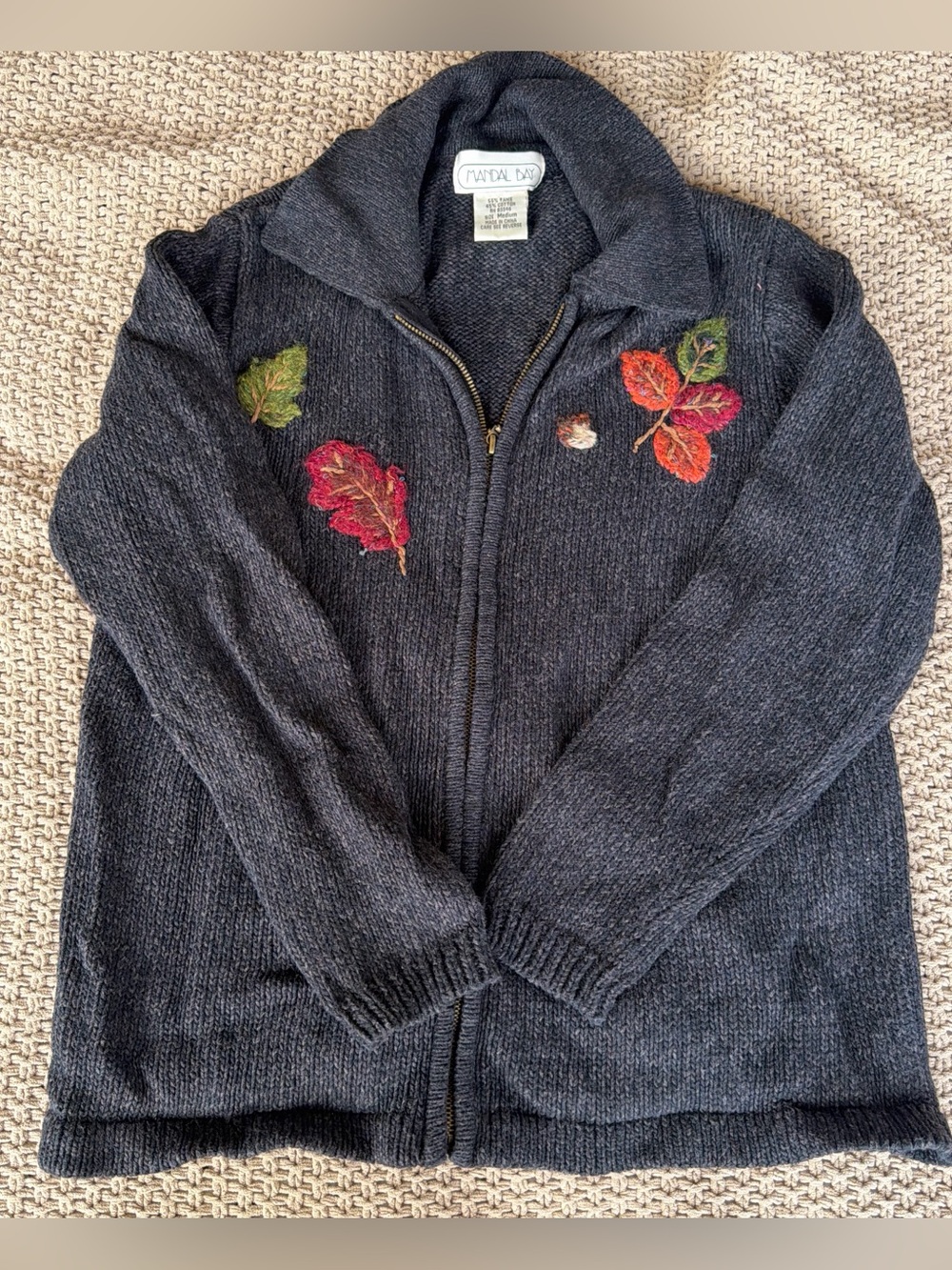 90s Knit Zip-Up W/ Leaf Embroidery